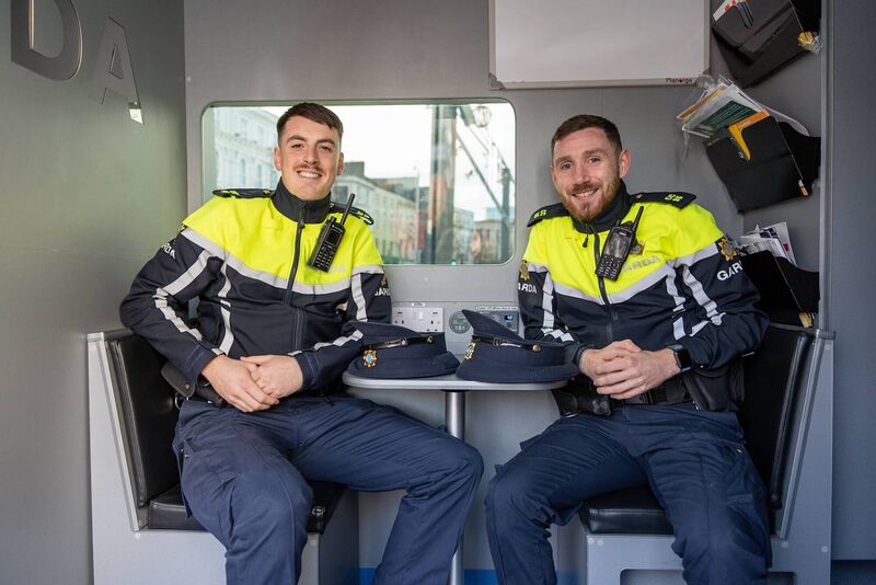 Cian Hennessey (left) and Dean O'Sullivan (right) in the new mobile garda community van. Picture: Noel Sweeney Cian Hennessey (left) and Dean O'Sullivan (right) in the new mobile garda community van. Picture: Noel Sweeney
