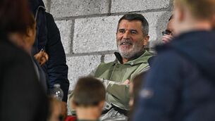 <p>Taylor Harwood-Bellis gets advice from his future father-in-law Roy Keane. Pic: Sam Barnes/Sportsfile</p>