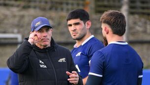 <p>Head coach Felipe Contepomi, left, during an Argentina squad training session at Wanderers RFC in Dublin. Photo by Ray McManus/Sportsfile</p>