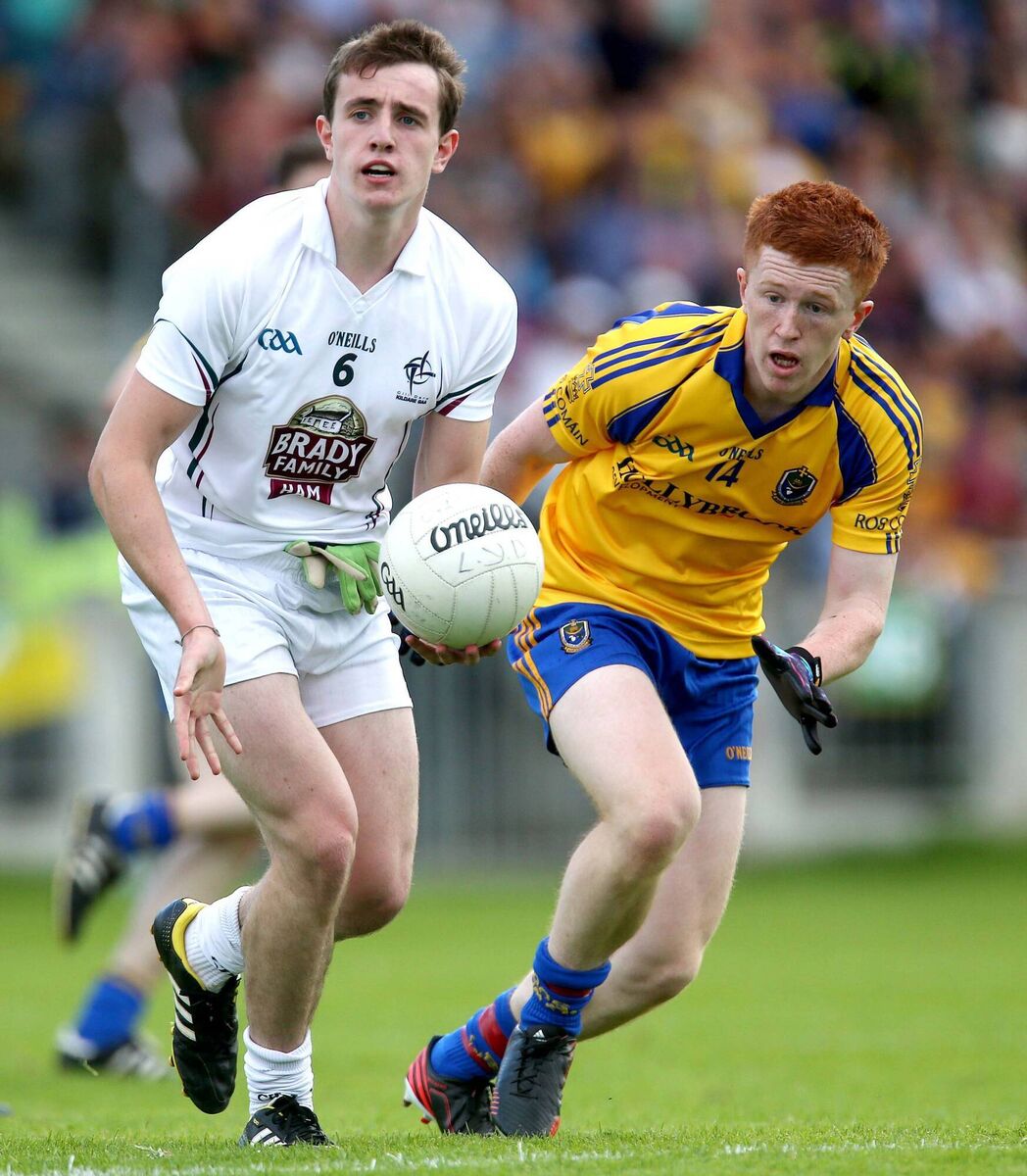 Paul Mescal with possession as Diarmuid McGann ogives chase during the All Ireland minor quarter final in 2013. Pic: INPHO/Ryan Byrne