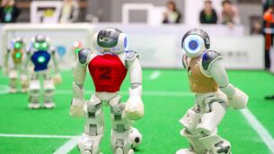 <p>A robot plays in a soccer match at the Qingdao International Invitational Tournament of the 2024 Asia-Pacific RoboCup in Qingdao, China. Pic: Costfoto/NurPhoto via Getty Images)</p>