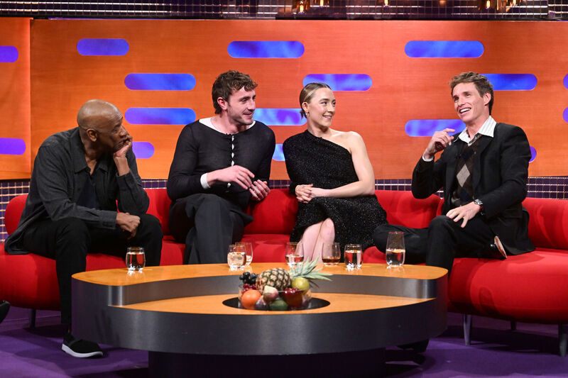 L-R: Denzel Washington, Paul Mescal, Saoirse Ronan and Eddie Redmayne during filming for the Graham Norton Show in October.