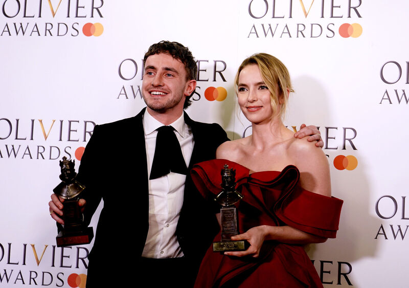 Paul Mescal and Jodie Comer in the press room after winning their awards for Best Actor and Best Actress at the Olivier Awards held at the Royal Albert Hall, London.