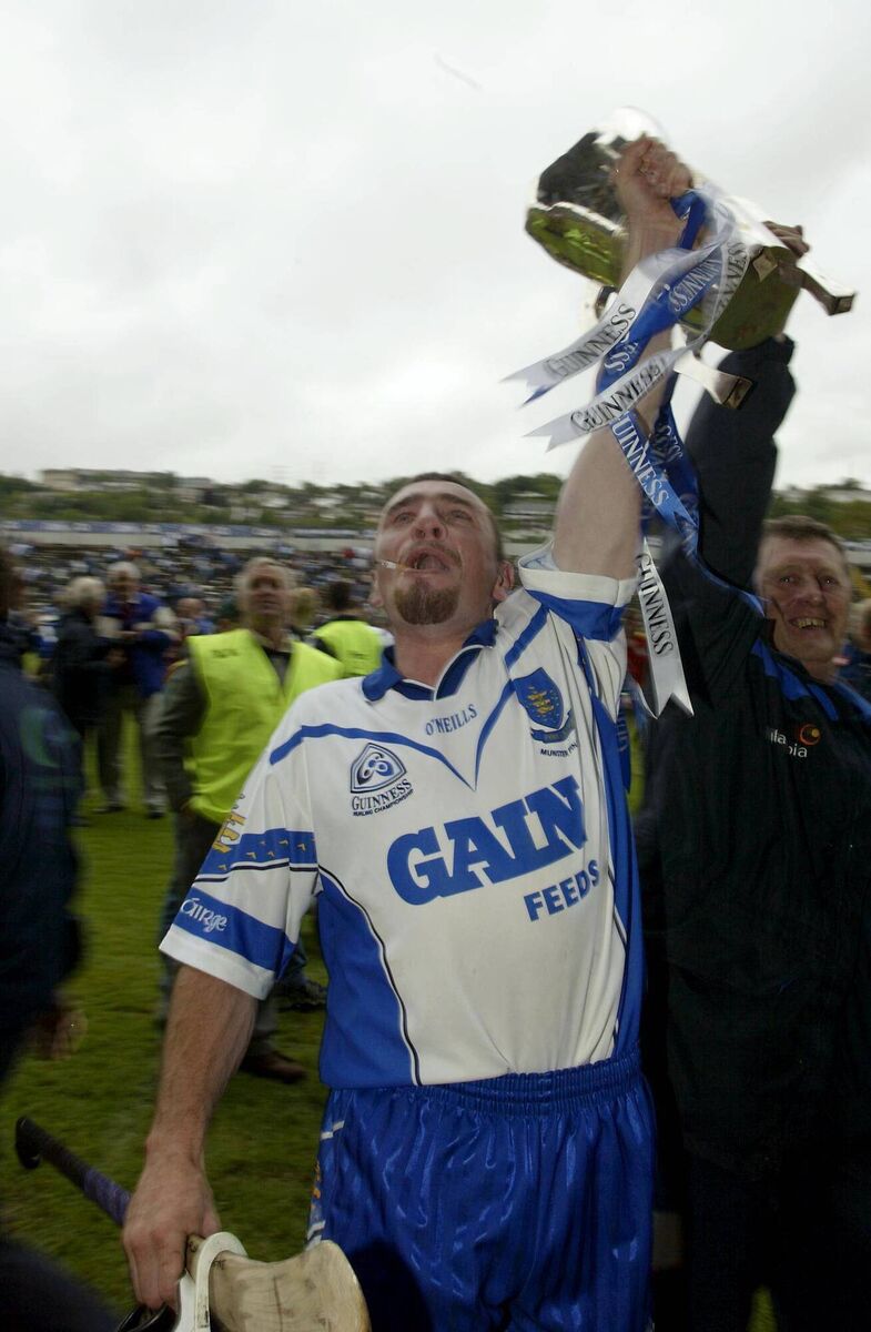 Brian Greene celebrates after the game with the trophy after winning the Munster final back in 2002. 