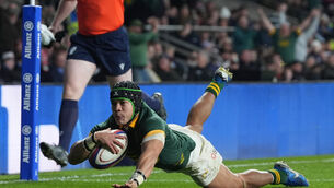 <p>Cheslin Kolbe scores the decisive try (Gareth Fuller/PA)</p>