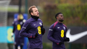 <p>England's Harry Kane during a training session at the Tottenham Hotspur Training Ground. Pic: John Walton/PA Wire.</p>