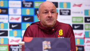 <p>England manager Lee Carsley during a press conference at the Intercontinental Hotel in Athens, Greece. P</p>