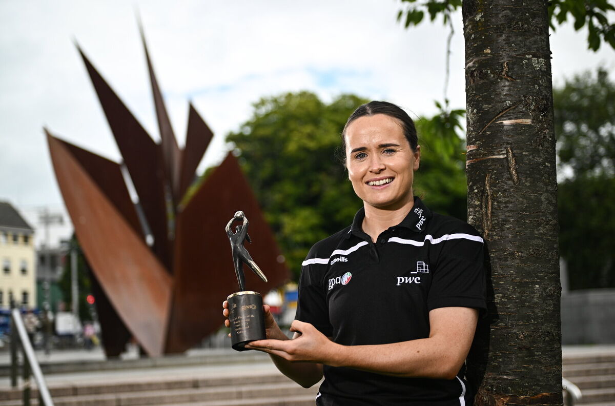 PwC GPA Player of the Month for June in Ladies Football Nicola Ward of Galway, with her award at Eyre square in Galway. Photo by Harry Murphy/Sportsfile