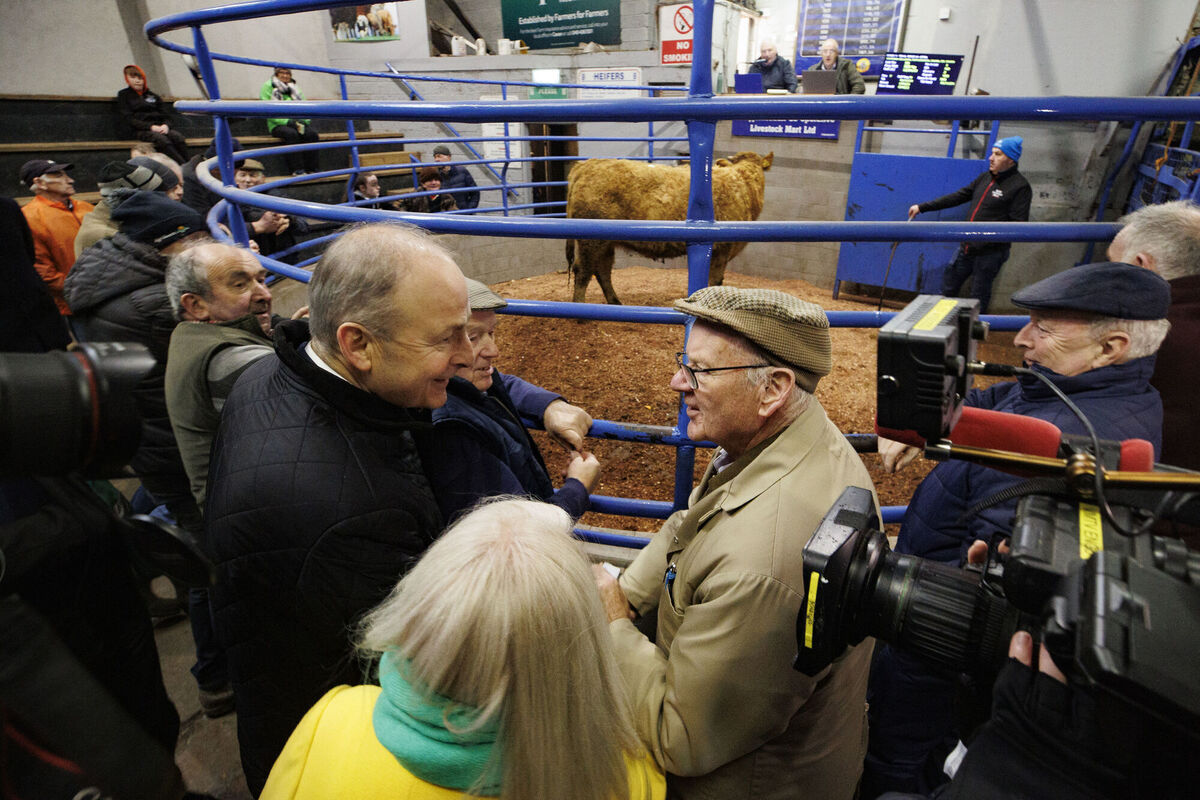 Micheál Martin at the Ballyjamesduff cattle mart in Co Cavan. Picture: Liam McBurney/PA Wire