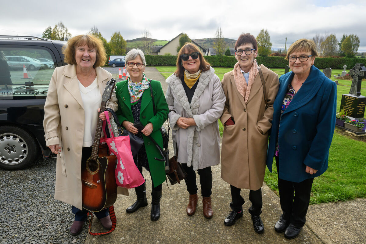  Sisters Mary, Mel, Kate, Bernie and Mona at the funeral mass for their brother-in-law Jon Kenny today. Picture: Dan Linehan