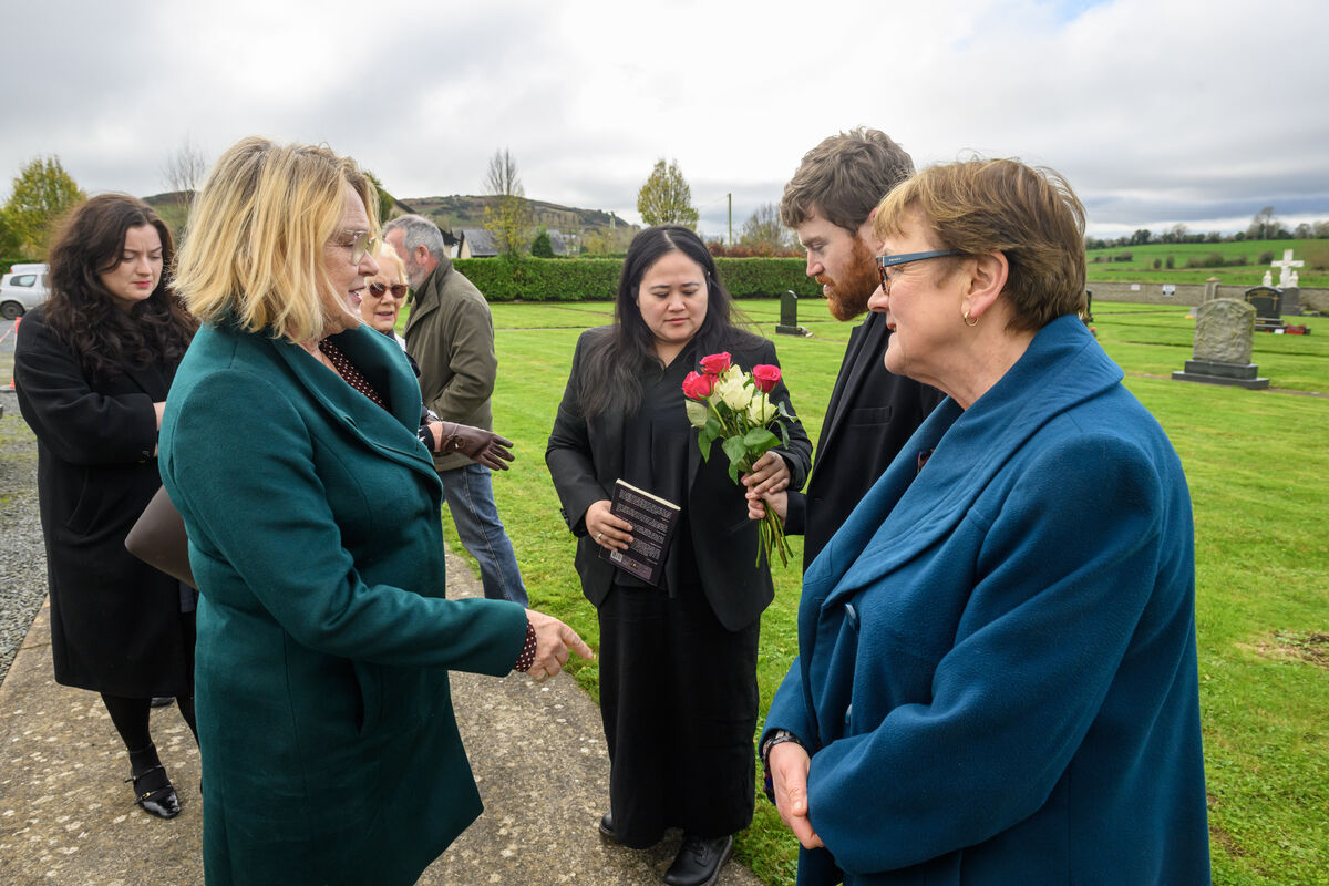  Margy with her children Laya and Aran and his girlfriend Lisa at the funeral mass today. Picture: Dan Linehan