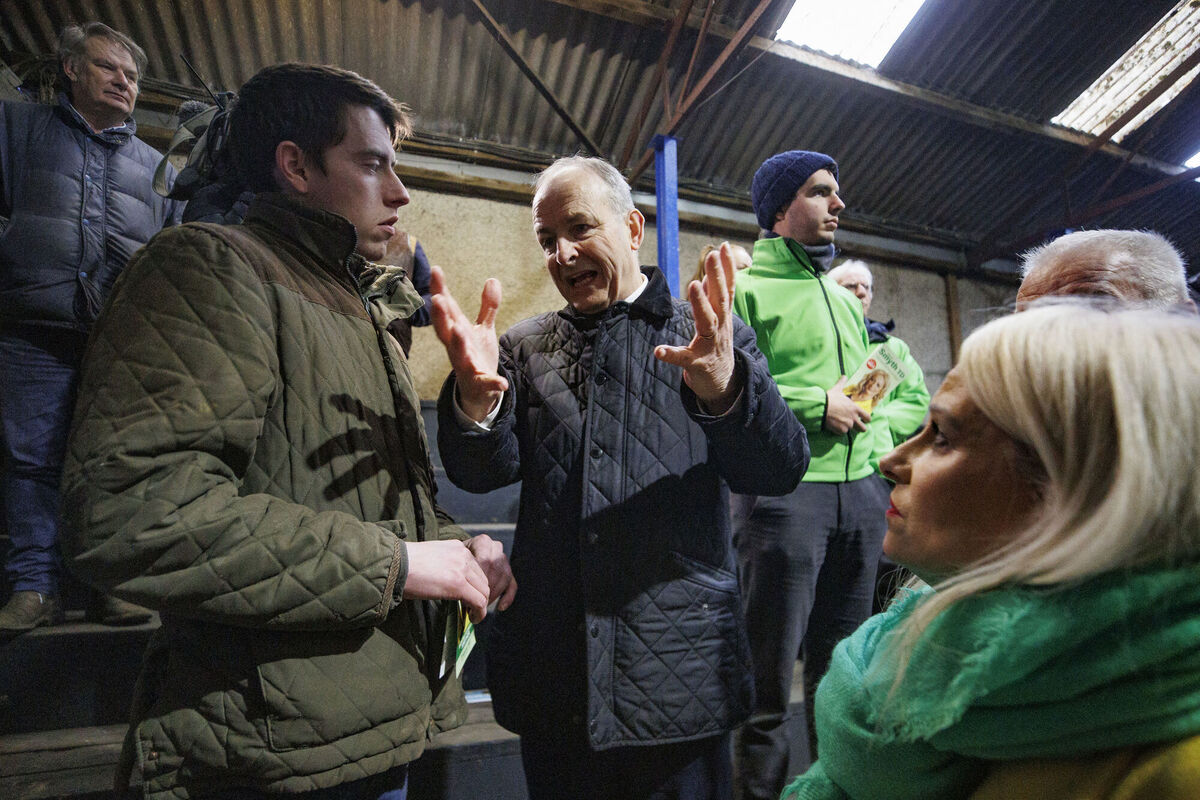 Micheal Martin (right) speaks to young farmer Mark Brady (left) at the Ballyjamesduff Mart today. Photo: Liam McBurney/PA Micheal Martin (right) speaks to young farmer Mark Brady (left) at the Ballyjamesduff Mart today. Photo: Liam McBurney/PA