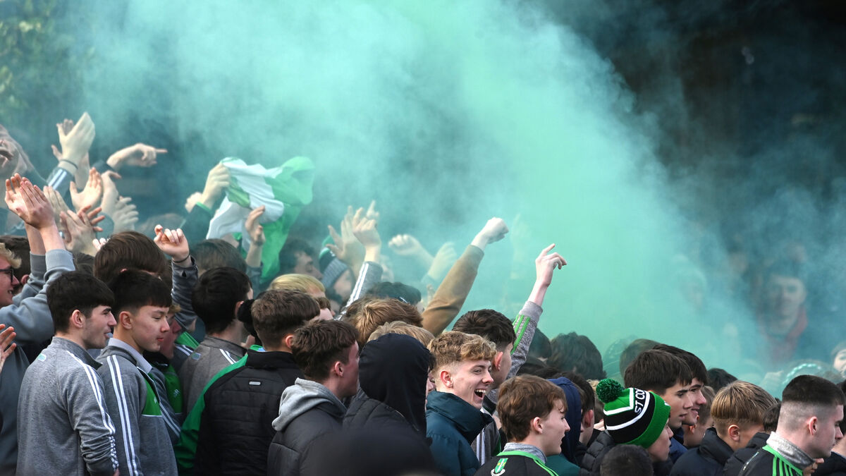  Supporters for St Colmans College watch the game against Gaelcholaiste Mhuire, AG in the Harty Cup hurling at Watergrasshill, Co Cork. St Colman's College, Fermoy vs Gaelcholaiste Mhuire, AG. Pic Larry Cummins
