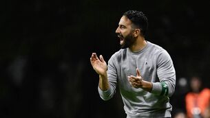<p>Sporting Lisbon's Portuguese coach Ruben Amorim yells to players during the Portuguese League football match between SC Braga and Sporting CP at the Municipal stadium of Braga on November 10, 2024. (Photo by MIGUEL RIOPA/AFP via Getty Images)</p>