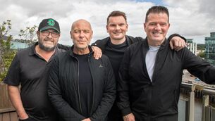 <p>Joe Jewell, Alan Downey and Billy McGuinness with their new frontman Lee Tomkins. Picture: David Creedon</p>