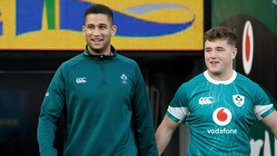 <p>YOUNG GUNS: Cormac Izuchukwu and Gus McCarthy during the captain's run before Ireland's clash with Fiji. Picture: ©INPHO/Andrew Conan</p>