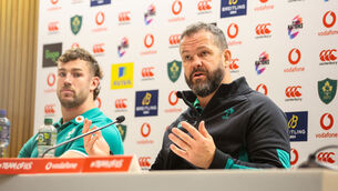 <p>MANE MEN: Ireland's Caelan Doris and Head Coach Andy Farrell talking to the media after the Fiji match. Pic: INPHO/Dan Sheridan</p>