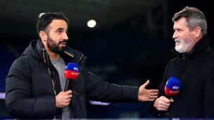 <p>Manchester United manager Ruben Amorim is interviewed by Sky sports Roy Keane. Pic: Bradley Collyer/PA Wire.</p>