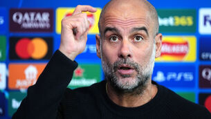 <p>Manchester City manager Pep Guardiola during a press conference this week. Pic: Martin Rickett/PA Wire</p>