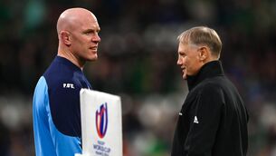 <p>ABOUT SCHMIDT: Paul O'Connell and Joe Schmidt before the 2023 Rugby World Cup quarter-final match between Ireland and New Zealand. Photo by Ramsey Cardy/Sportsfile</p>