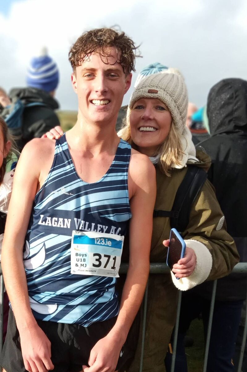 Peta Bee and her son Frank at the 2022 All-Ireland Cross Country Championships in Gowran, Co Kilkenny.