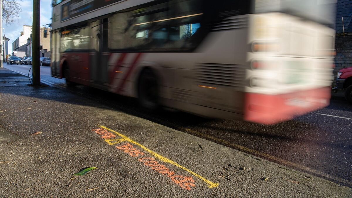 The yellow line narrowing the footpath on Summerhill North, Cork when the BusConnects proposals are introduced. Picture Dan Linehan The yellow line narrowing the footpath on Summerhill North, Cork when the BusConnects proposals are introduced. Picture Dan Linehan