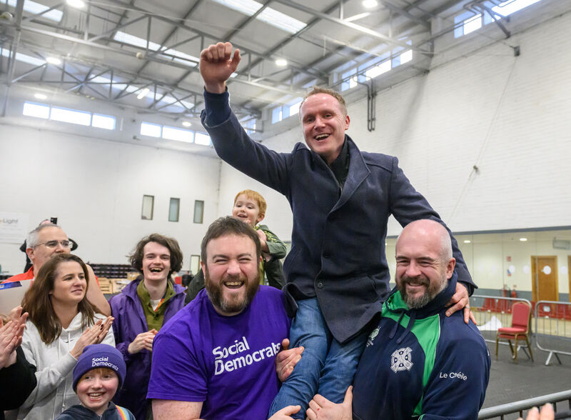  Social Democrats Liam Quaide celebrates his election at the Mallow Count Centre in the GAA Complex, Mallow, Co Cork. Picture: Dan Linehan