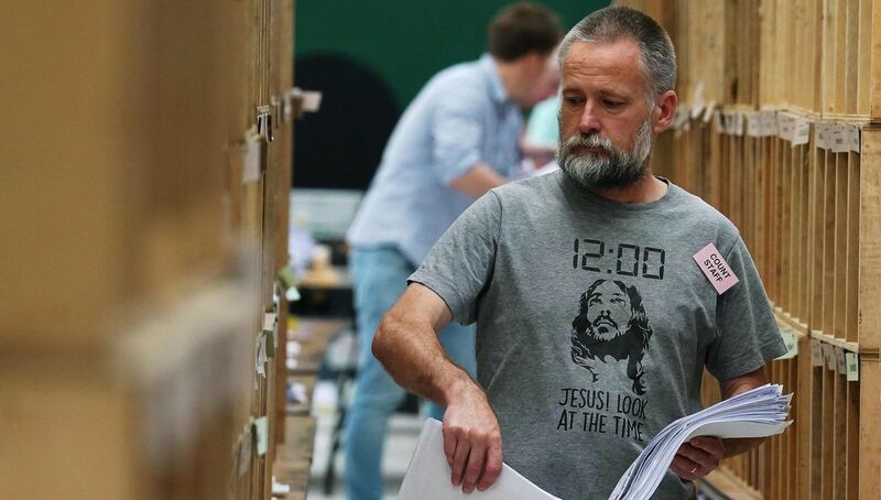 Cian O'Connor's novelty T-shirt from the local elections. File picture: Brian Lawless /PA Wire