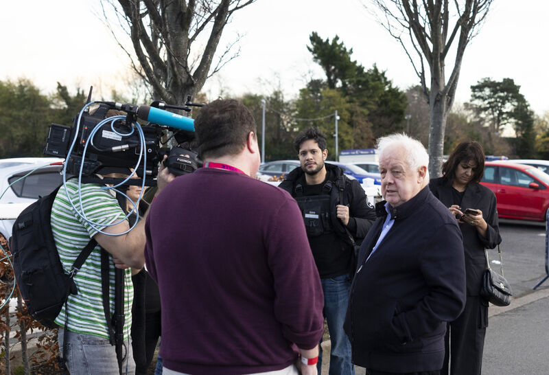 Filmmaker Jim Sheridan arrived at the general election count centre in the RDS on Saturday, causing a flurry of rumours that Gerry Hutch was about to turn up too. Picture: Sam Boal/Collins
