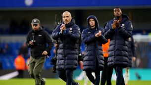 <p>Chelsea manager Enzo Maresca applauds the fans after the 3-0 win against Aston Villa at Stamford Bridge</p>