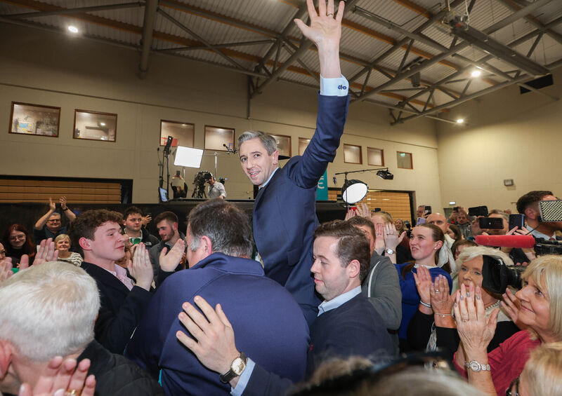 Taoiseach Simon Harris celebrates after retaining his seat in the Shoreline counting centre in Wicklow. Picture: Sasko Lazarov Taoiseach Simon Harris celebrates after retaining his seat in the Shoreline counting centre in Wicklow. Picture: Sasko Lazarov