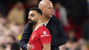 <p>GOING CLEAR: Liverpool manager Arne Slot speaks with Mohamed Salah at Anfield on Sunday. Pic: Peter Byrne/PA Wire.</p>