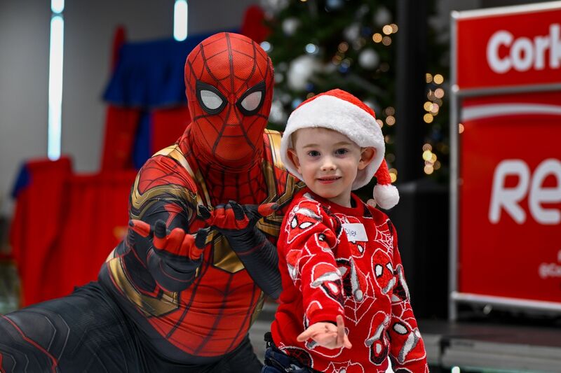 Alex O’Sullivan, 5, from Ballincollig shoots webs with Spider-Man.