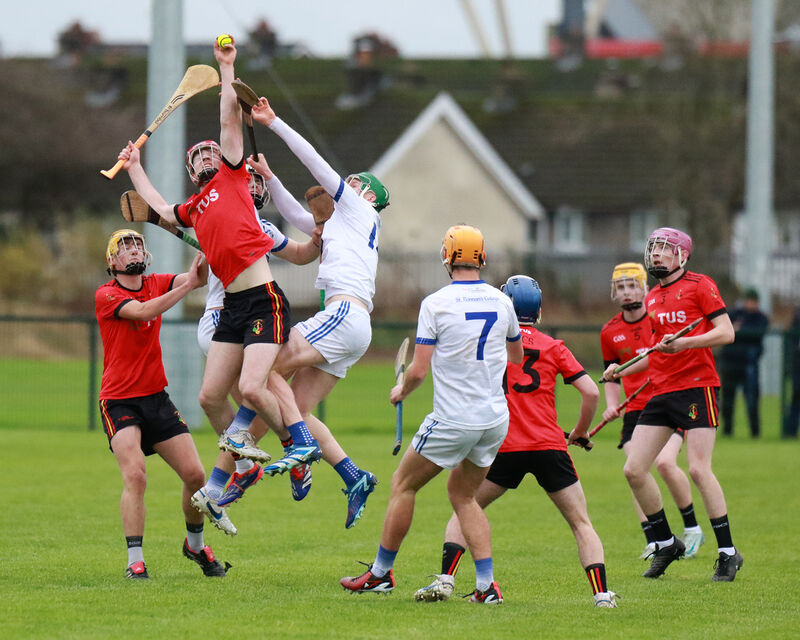 Diarmuid Hurley, John the Baptist Hospital, gaining possession of the sliotar against Harry Doherty, St Flannan's College in the Dr Harty Cup preliminary quarter-final. Picture: Brendan Gleeson Diarmuid Hurley, John the Baptist Hospital, gaining possession of the sliotar against Harry Doherty, St Flannan's College in the Dr Harty Cup preliminary quarter-final. Picture: Brendan Gleeson