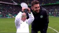 Jay Beatty (11) presented with Goal of the month award at Celtic Park