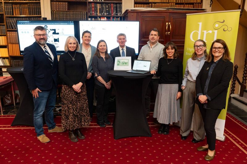 IHTA and DRI teams at the Royal Irish Academy who worked on IHTA Cork/Corcaigh printed and digital collections at the launch on November 21, 2024. Left to Right: Michael Potterton, Rachel Murphy, Jennifer Moore, Ruth McManus, Howard Clarke, Jonathan Wright, Noelia Romero, Lisa Griffith, Sarah Gearty. Photo: Conor Mulhern 