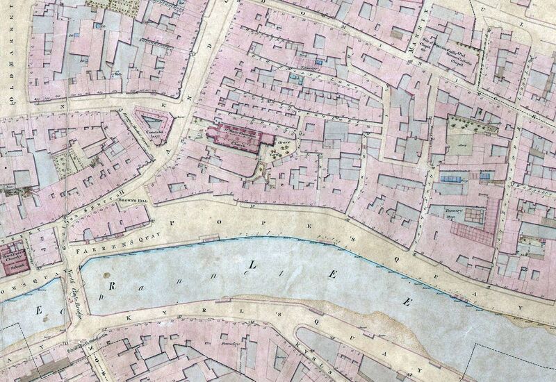 IHTA Cork Map 27-Popes Quay-NAI Pope’s Quay, Brown’s Hill in 1842 from Ordnance Survey town plan (National Archives of Ireland), included in IHTA Cork/Corcaigh