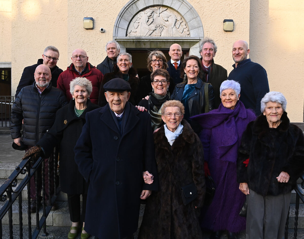 Billy, 95 and Maureen, 93 Lehane with their daughters Elizabeth, Mary, Ursula, and Helen, sons-in law, and members of the bridal party celebrated their 70th wedding anniversary with a Mass at the Chuch of the Annunciation, Blackpool, Cork on Saturday. The couple have 10 grandchildren and 28 great-grandchildren with their 29th great grandchild expected soon. 	Picture: Larry Cummins
                    
