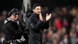 <p>GUTTED: Arsenal manager Mikel Arteta applauds the fans after their draw with Fulham. Pic: Adam Davy/PA Wire.</p>