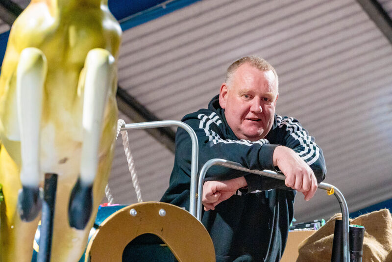 Andrew on top the Christmas Parade sleigh where it is stored throughout the year. Picture: Noel Sweeney Andrew on top the Christmas Parade sleigh where it is stored throughout the year. Picture: Noel Sweeney