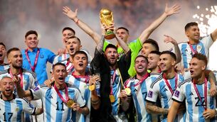 <p>SAUDI ARABIA 2034: Argentina captain Lionel Messi lifts the FIFA World Cup trophy. Saudi Arabia is set to be officially awarded hosting rights for the 2034 men’s World Cup on Wednesday. Pic: Nick Potts/PA Wire</p>