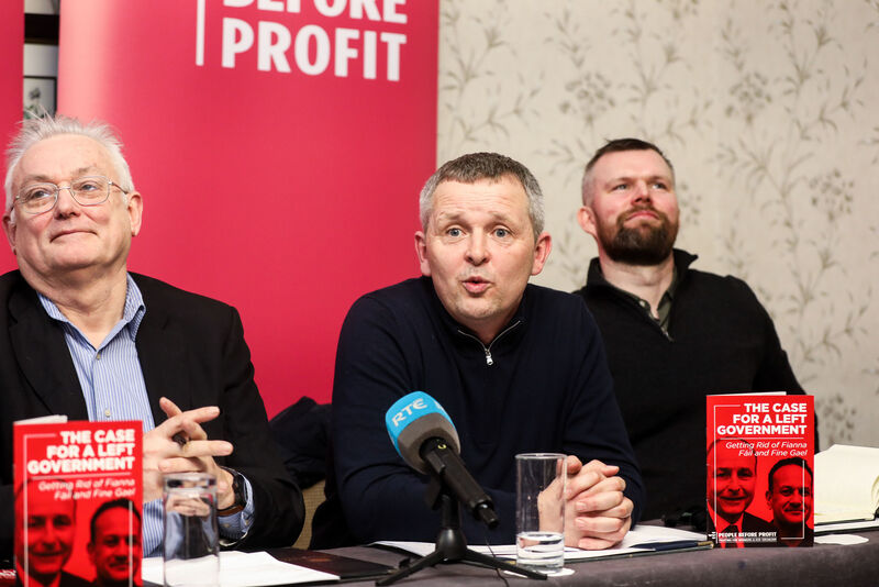 People Before Profit/Solidarity secretary Kieran Allen, Richard Boyd Barrett TD, and Gerry Carroll MLA, launching their 'Left Government' document in March, 2023. Picture: Leah Farrell/RollingNews People Before Profit/Solidarity secretary Kieran Allen, Richard Boyd Barrett TD, and Gerry Carroll MLA, launching their 'Left Government' document in March, 2023. Picture: Leah Farrell/RollingNews