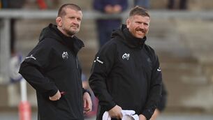 <p>Graham Rowntree and Andi Kyriacou before a 2022 Munster URC game. Photo by Brendan Moran/Sportsfile</p>