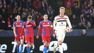 <p>SUPER SUB: Rasmus Hojlund, right, struck twice for Manchester United to earn them a comeback victory. Picture:  Petr David Josek/AP</p>