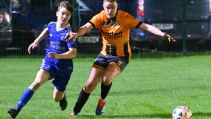 <p> 11th November 2024: Innishvilla's Eolann McSweeney and Everton Athetic's Jakub Piotr Sienicki tussle for the ball during the Beamish Stout MSL junior 3rd division game at Everton Park. Picture: Eddie O'Hare</p>