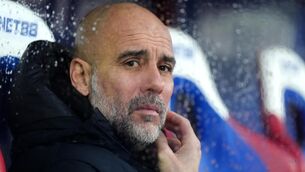 <p>RAINY DAYS: Manchester City manager Pep Guardiola ahead of the Premier League match at Selhurst Park, London. Pic: Saturday December 7, 2024.</p>