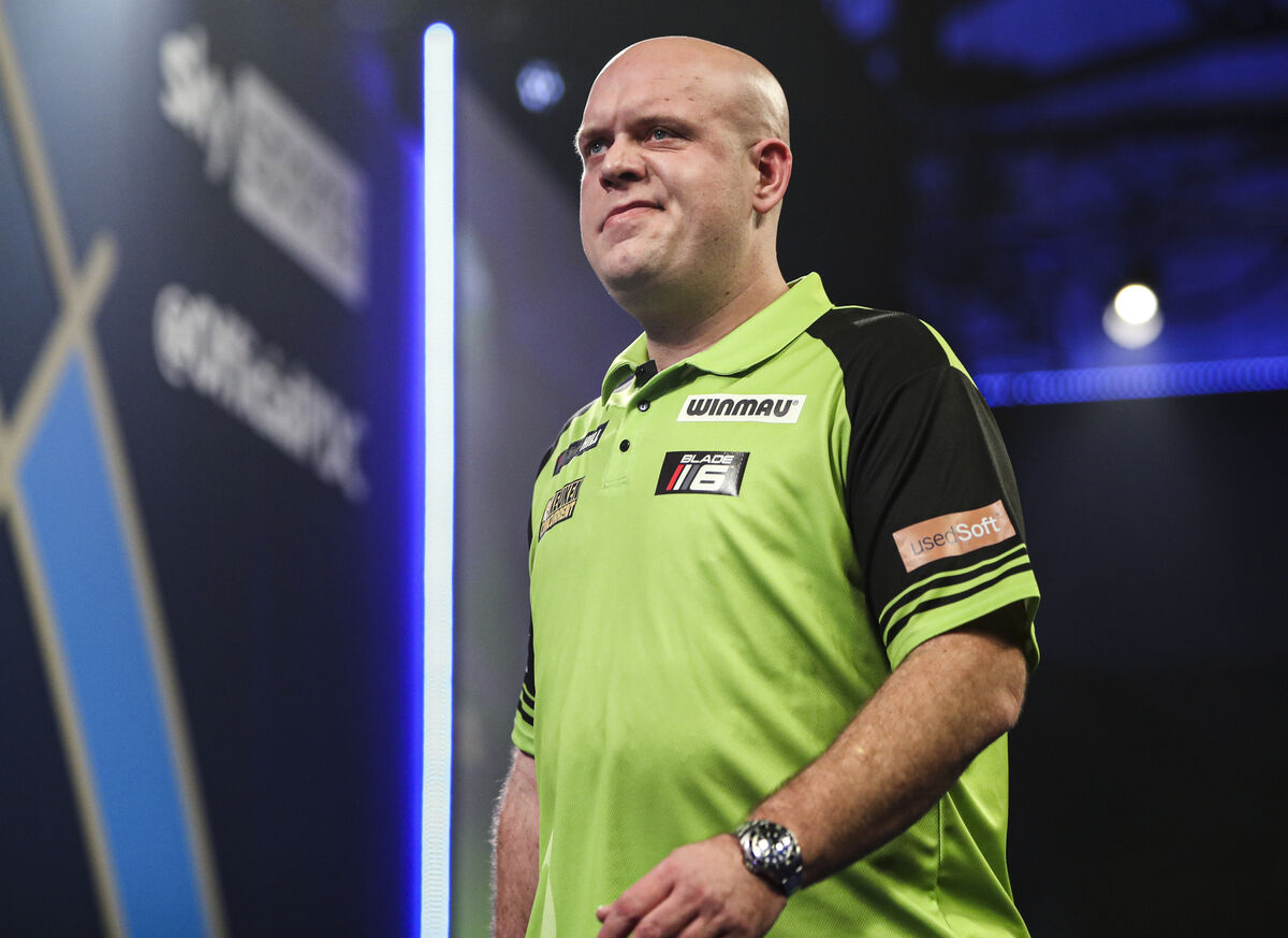 Michael Van Gerwen walks off stage after losing the opening set to Chas Barstow during day four of the William Hill World Darts Championship at Alexandra Palace, London. Picture date: Saturday December 18, 2021.