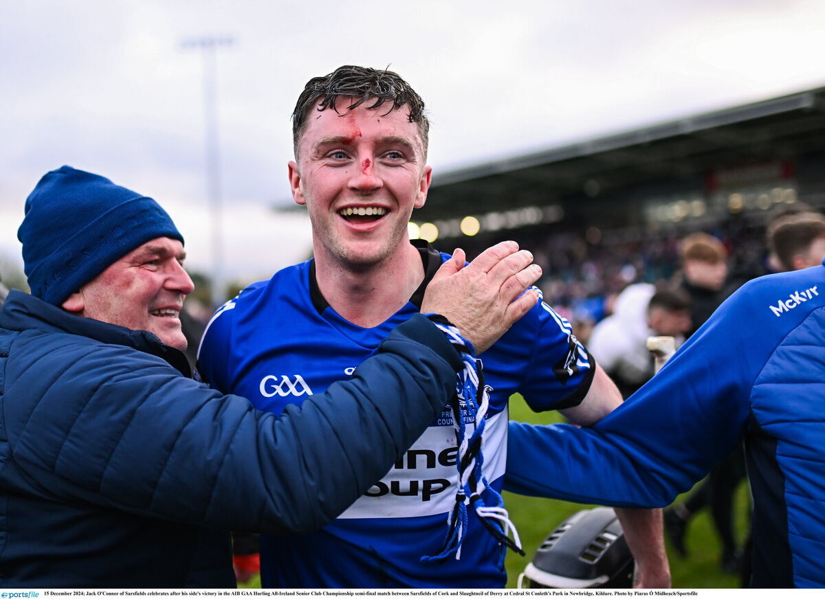 Jack O'Connor of Sarsfields celebrates after his side's victory. Photo by Piaras Ó Mídheach/Sportsfile