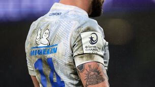 <p>A view of Investec Champions Cup sleeve branding on ASM Clermont Auvergne's Lucas Tauzin at the Aviva this weekend. Pic: INPHO/Billy Stickland</p>