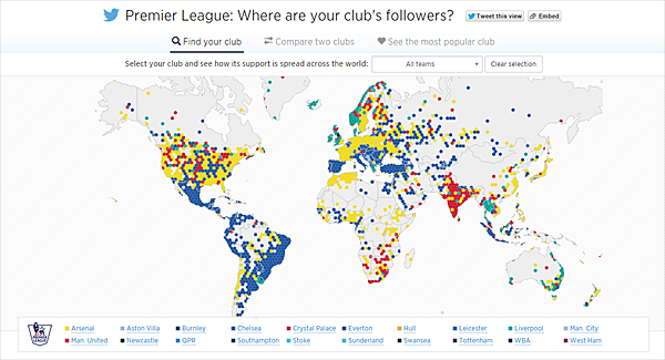 Twitter maps Premier League fans around the world
